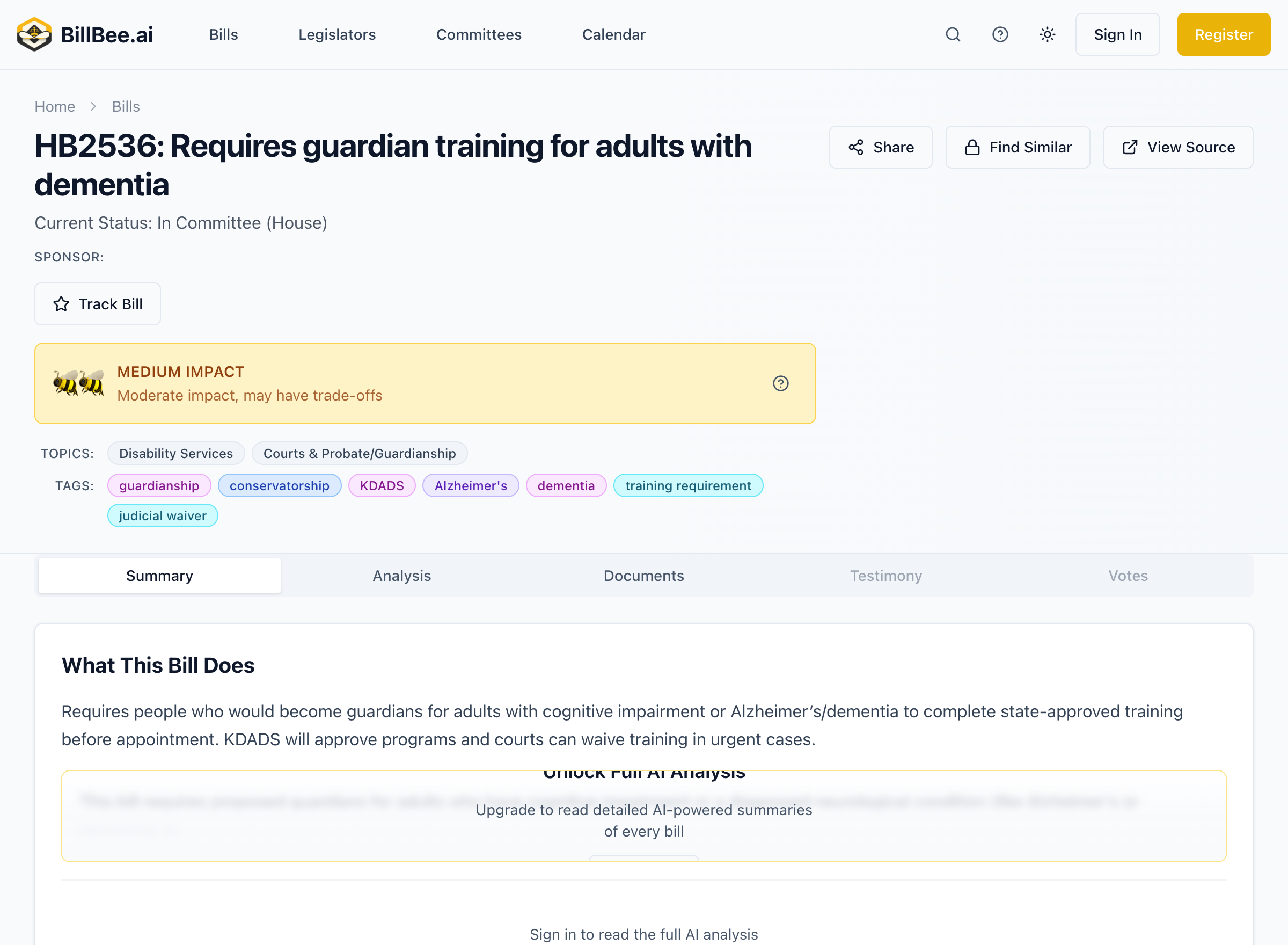 Bill Detail with BeeScore