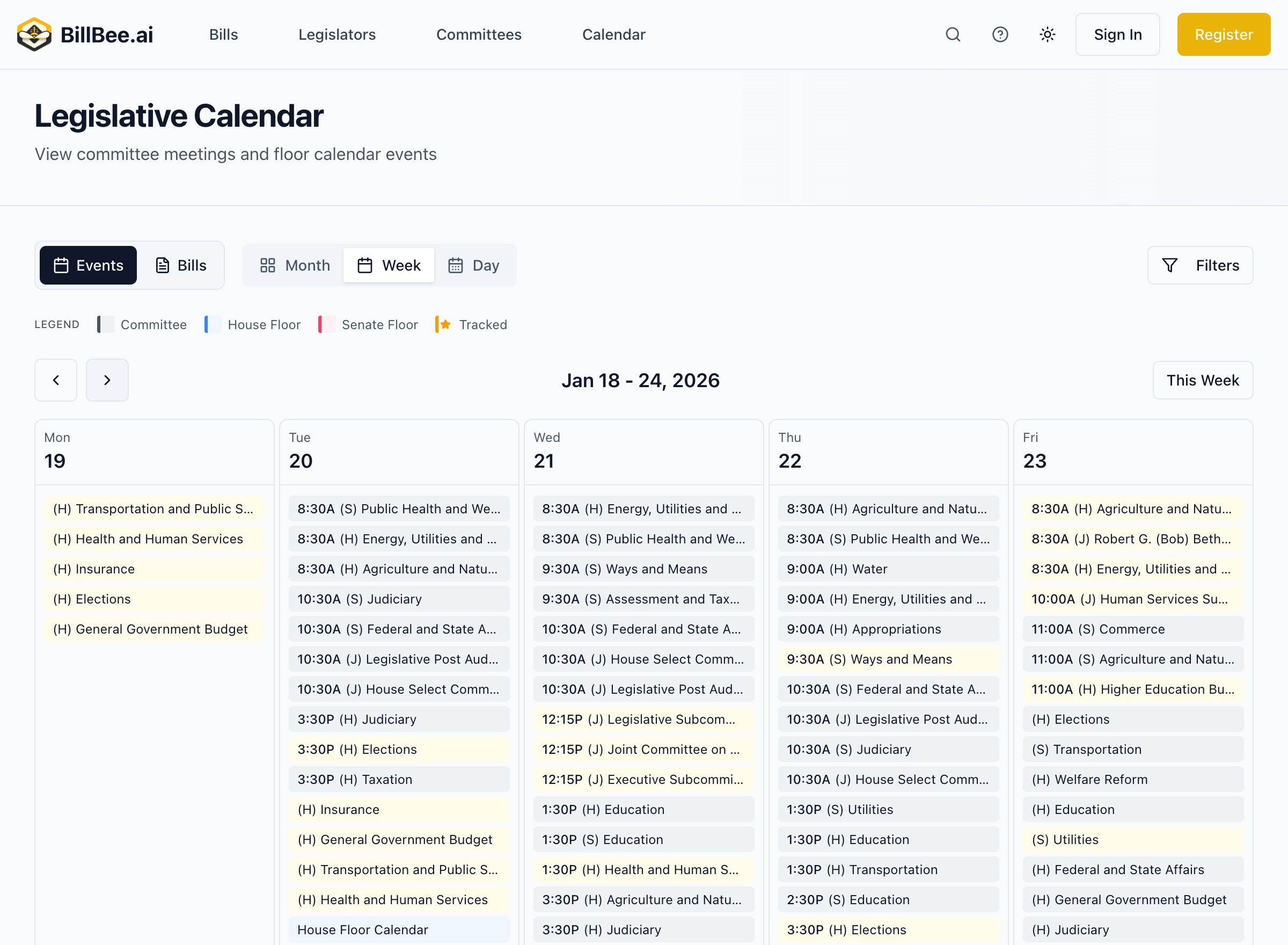 Legislative Calendar with Committee Meetings